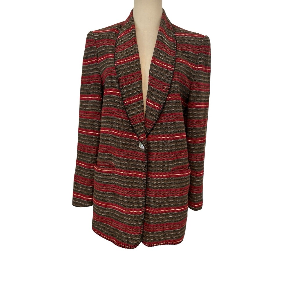 Vtg 90s Coldwater Creek Southwestern Striped Sweater Jacket Buffalo‎ Button USA